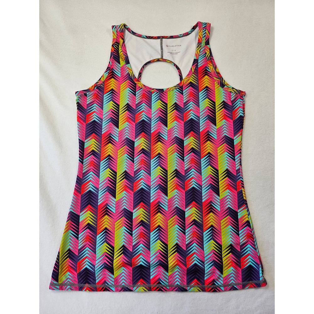Fabletics Womens Small 6 Geometric Chevron Keyhole Back Athletic Tank Top Multi